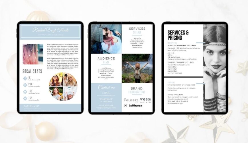 3 Page Media Kit Template in Light Blue color